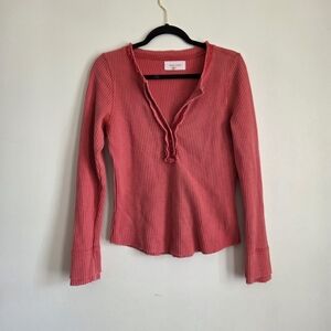 Dear John Ribbed Coral Long Sleeve Top